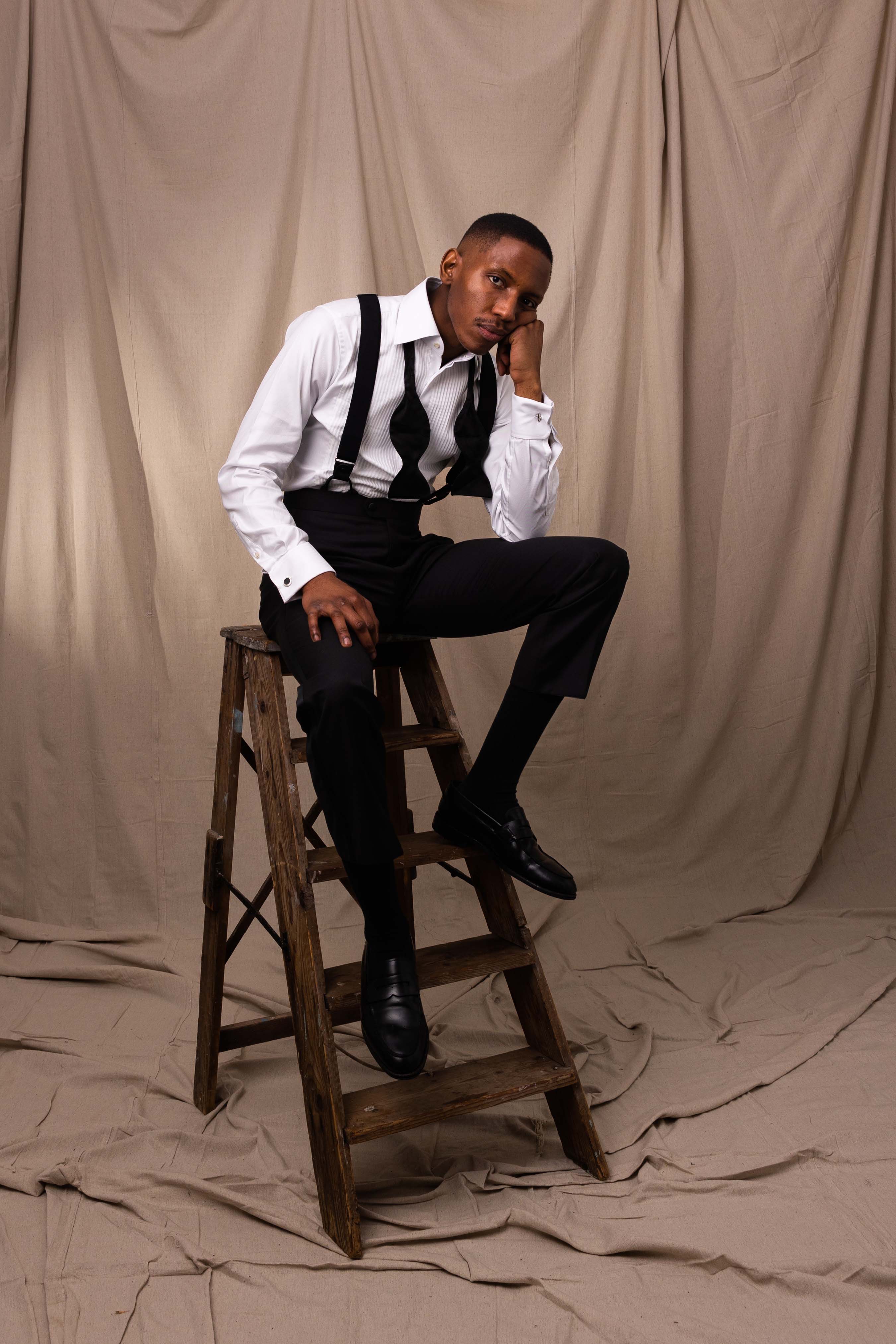 Black Double Breast Dinner Jacket, Pleated Shirt, Trousers