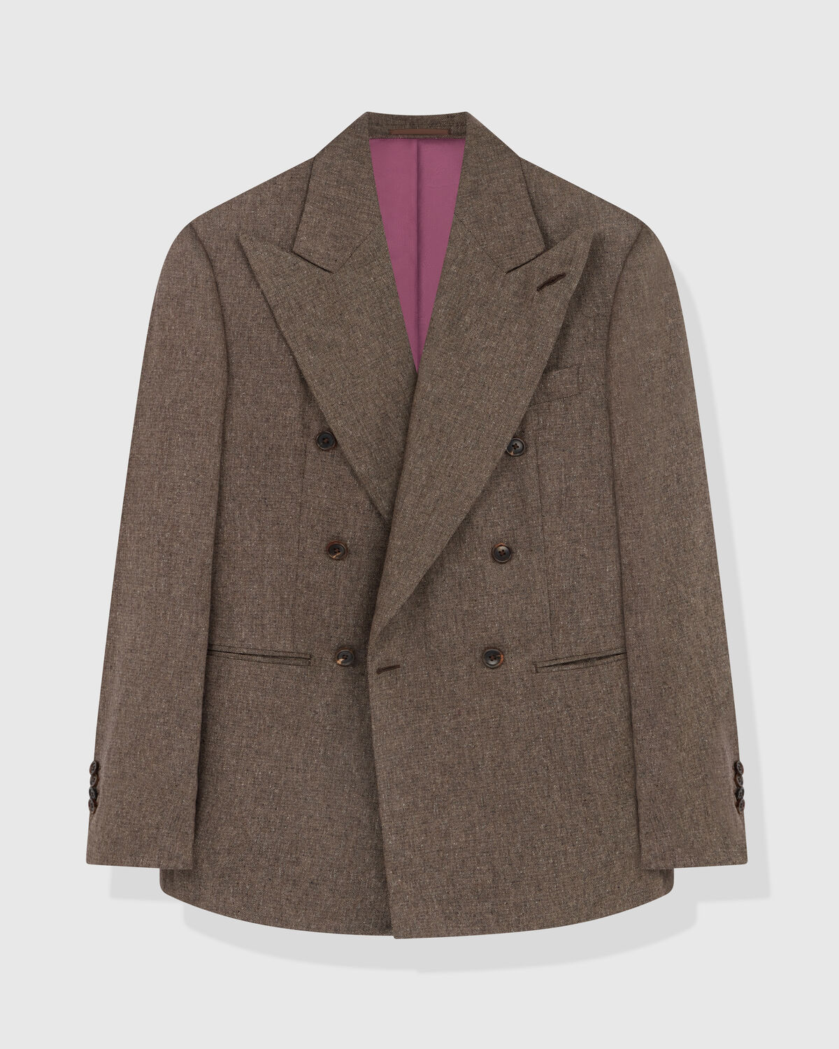 Brown Melange Pure Silk 2x6 Double-Breasted Suit by Loro Piana