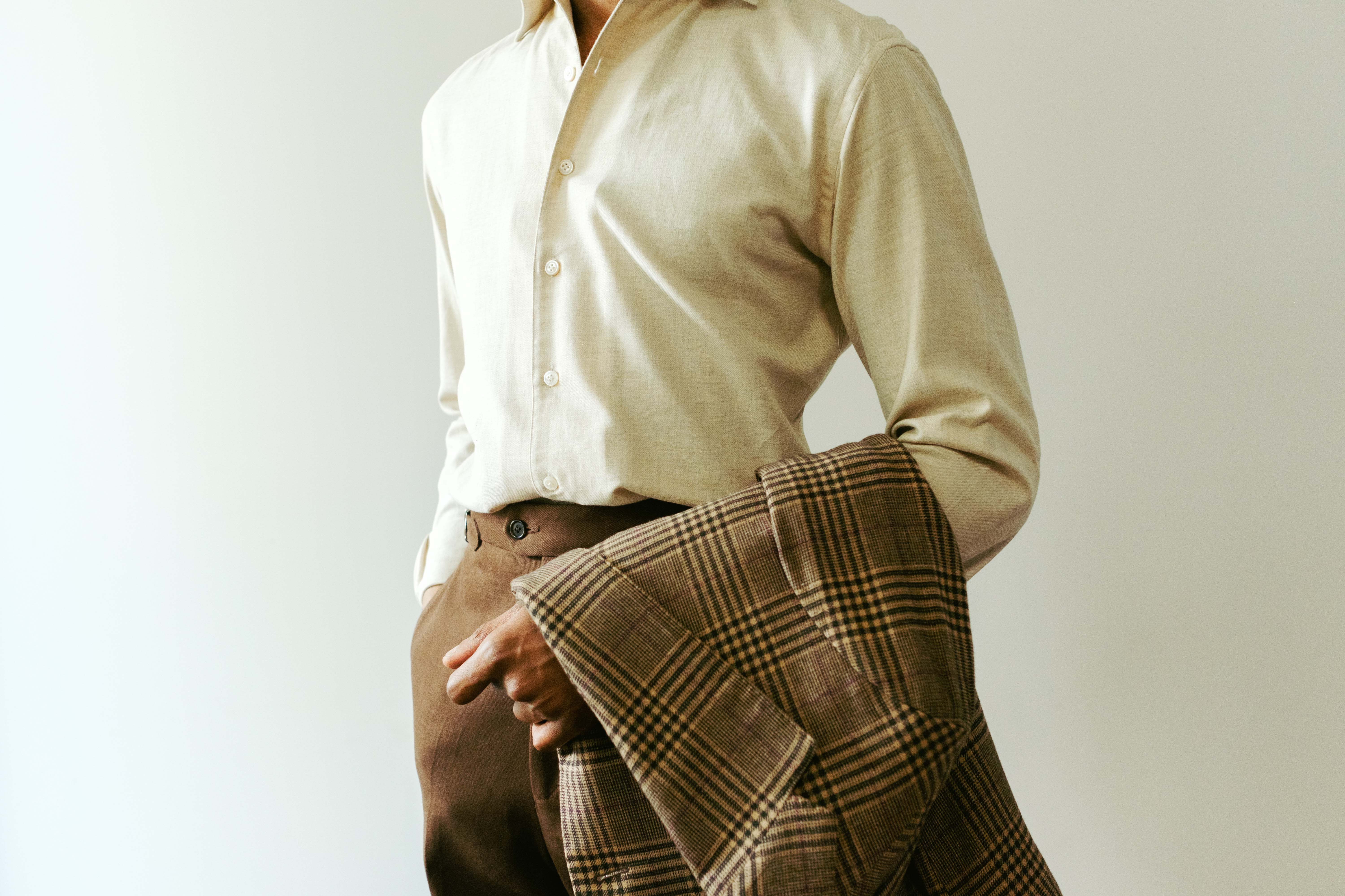 Glen Check Blazer, Brown Cotton Trousers & Shirt