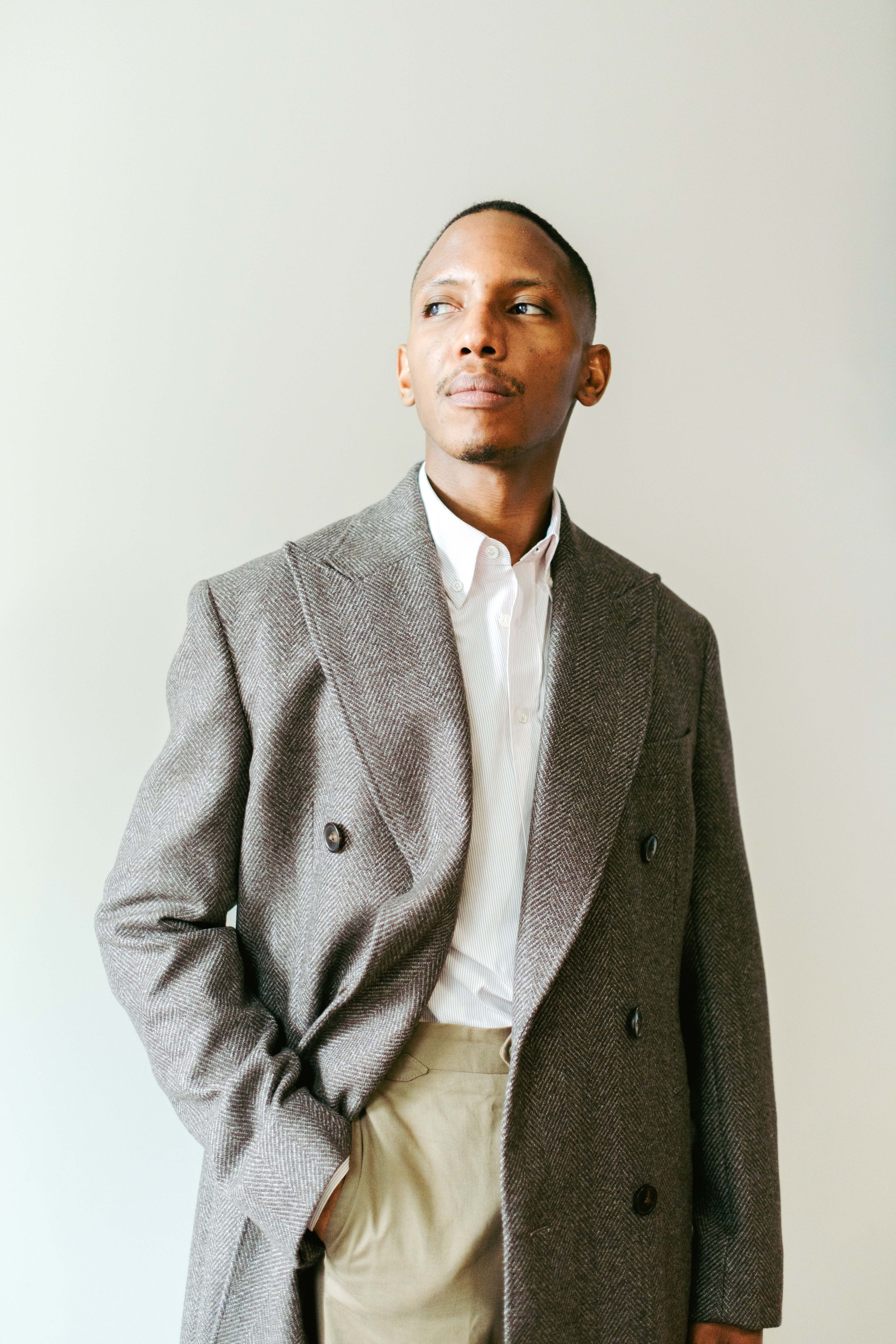 Overcoat in Herringbone w/ Shirt + Shirt