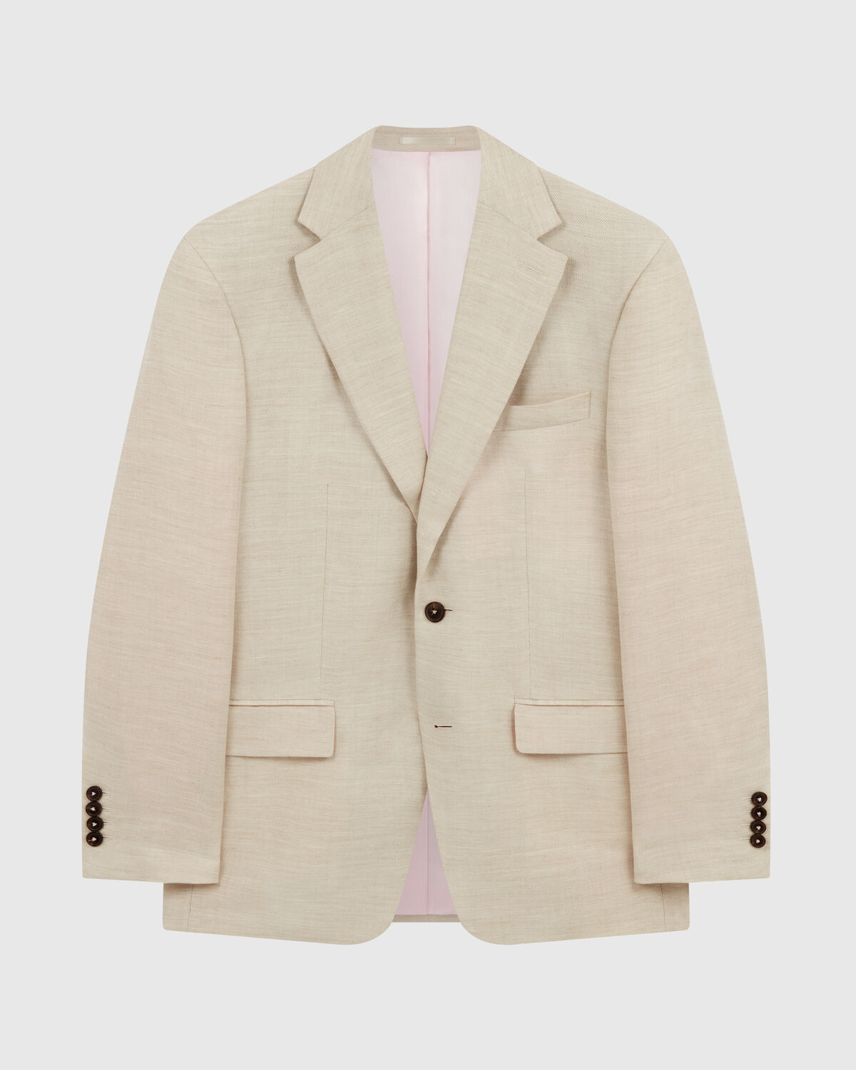 Beige Wool-Linen Herringbone 2-Piece Wedding Suit by Alfred Brown