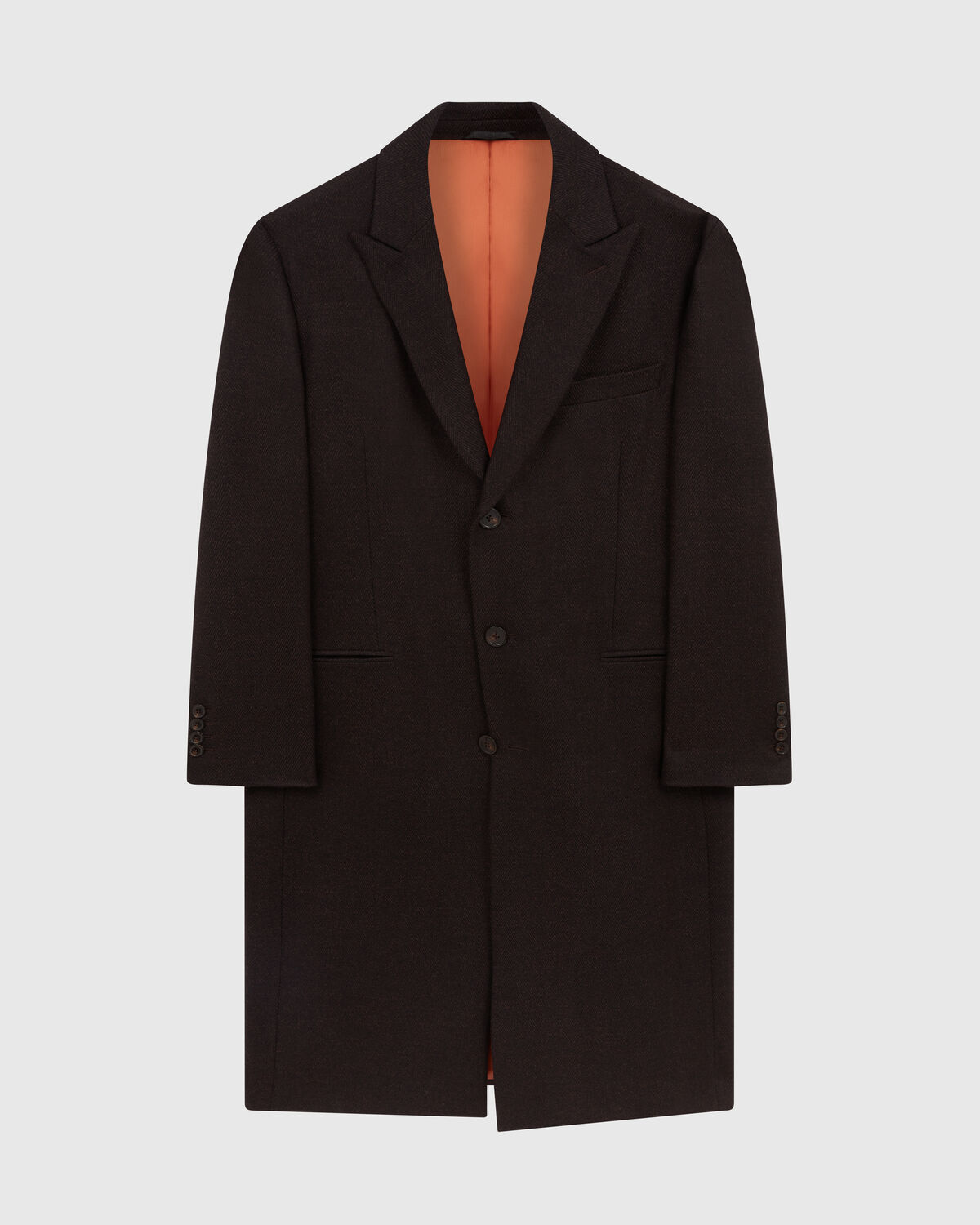 Dark Brown Herringbone Single-Breasted Peak Lapel Overcoat