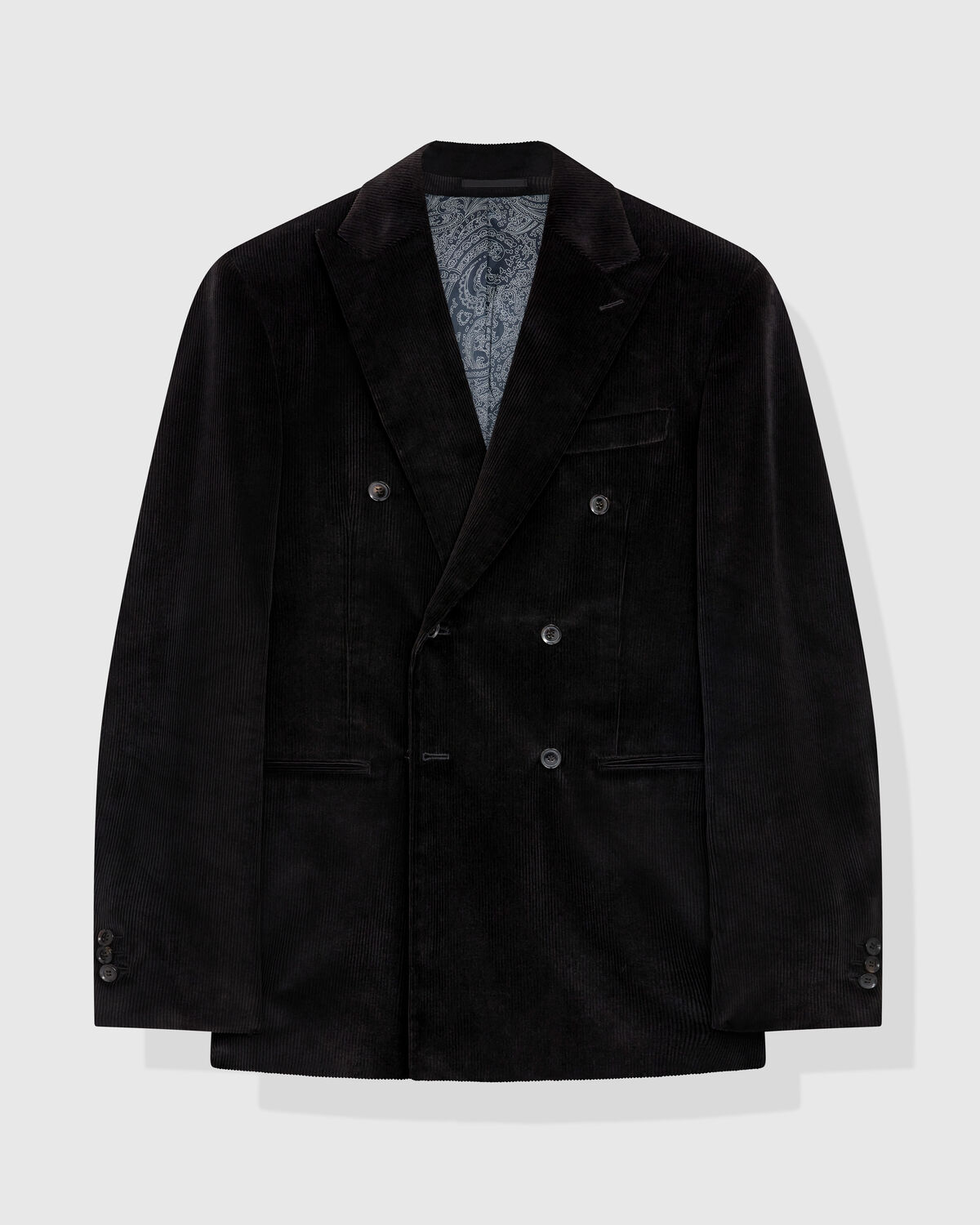 Black Medium Wale Corduroy 4x6 Double-Breasted Suit by Duca Visconti