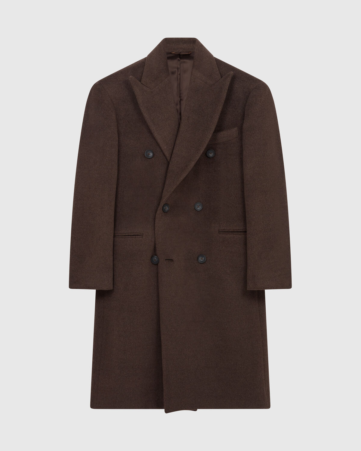 Chocolate Brown Camel Hair Double-Breasted Overcoat by Tollengo